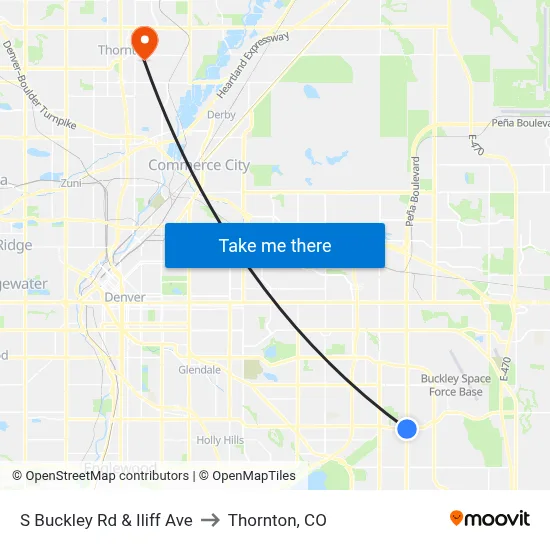 S Buckley Rd & Iliff Ave to Thornton, CO map