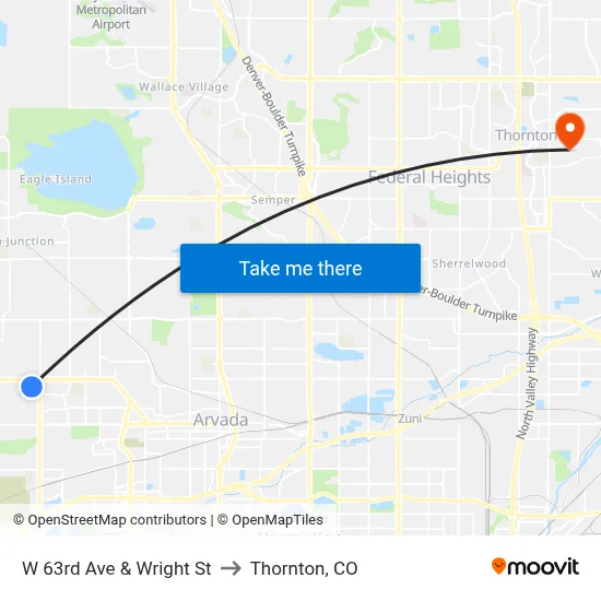W 63rd Ave & Wright St to Thornton, CO map
