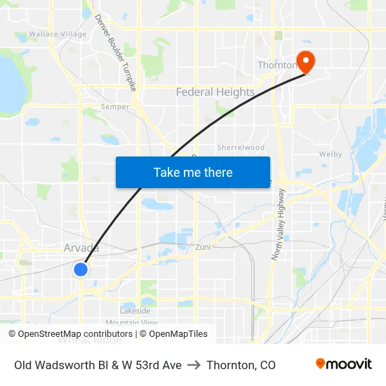 Old Wadsworth Bl & W 53rd Ave to Thornton, CO map