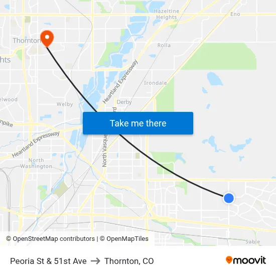 Peoria St & 51st Ave to Thornton, CO map