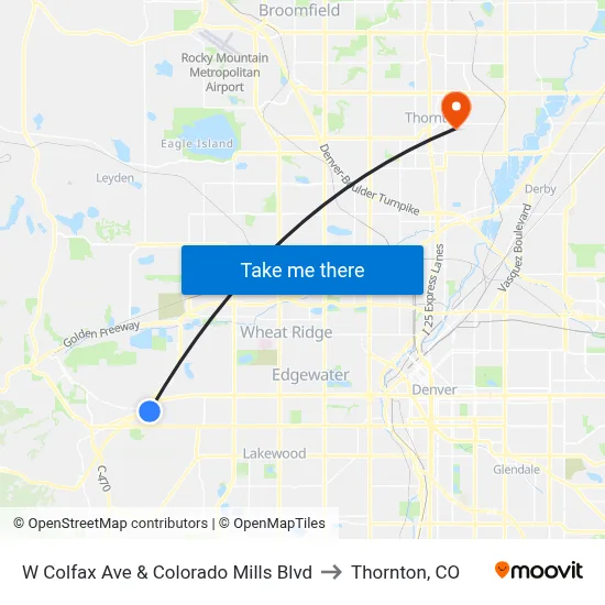 W Colfax Ave & Colorado Mills Blvd to Thornton, CO map