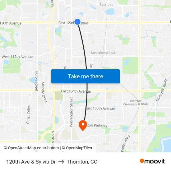 120th Ave & Sylvia Dr to Thornton, CO map