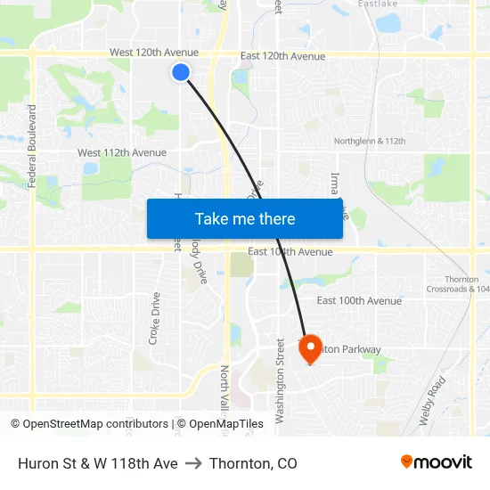 Huron St & W 118th Ave to Thornton, CO map