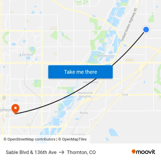 Sable Blvd & 136th Ave to Thornton, CO map