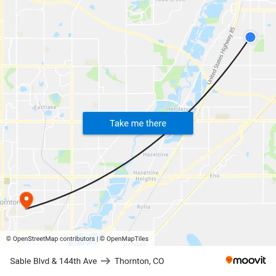 Sable Blvd & 144th Ave to Thornton, CO map