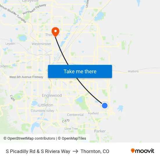 S Picadilly Rd & S Riviera Way to Thornton, CO map