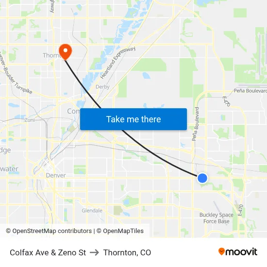 Colfax Ave & Zeno St to Thornton, CO map