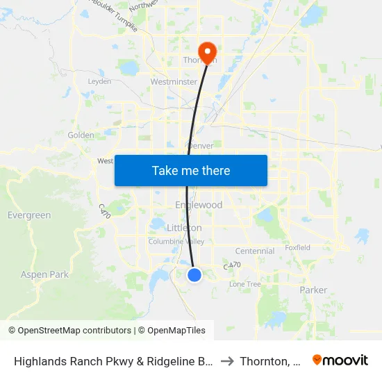 Highlands Ranch Pkwy & Ridgeline Blvd to Thornton, CO map