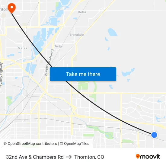 32nd Ave & Chambers Rd to Thornton, CO map