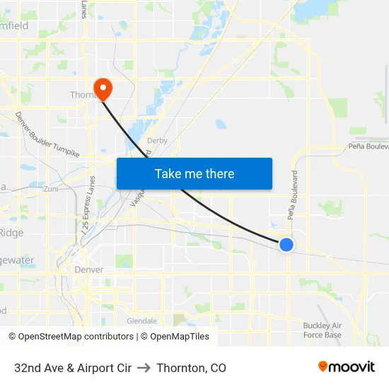 32nd Ave & Airport Cir to Thornton, CO map