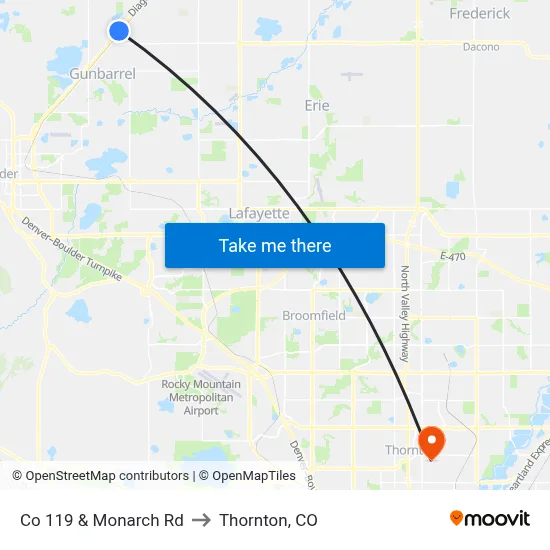 Co 119 & Monarch Rd to Thornton, CO map