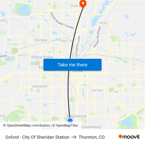 Oxford - City Of Sheridan Station to Thornton, CO map