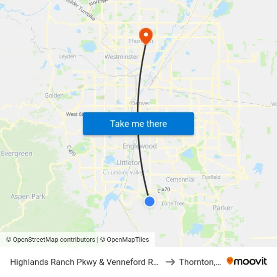 Highlands Ranch Pkwy & Venneford Ranch Rd to Thornton, CO map