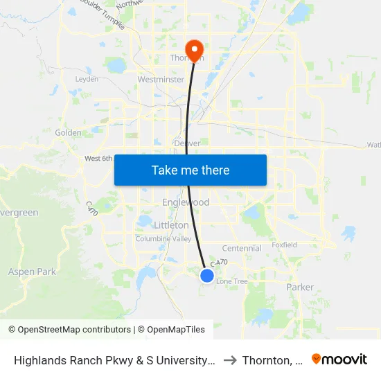 Highlands Ranch Pkwy & S University Blvd to Thornton, CO map