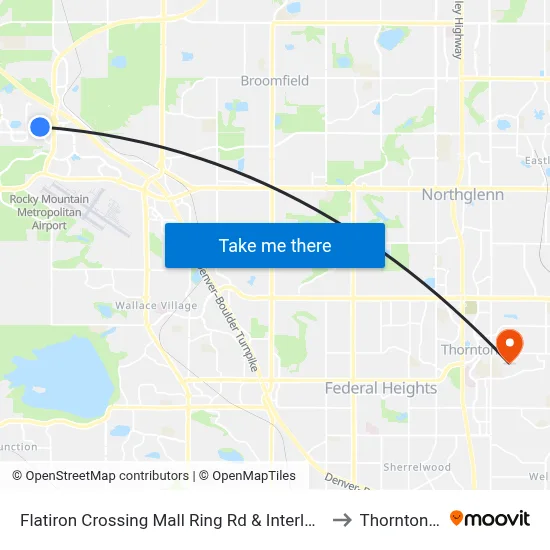 Flatiron Crossing Mall Ring Rd & Interlocken Blvd to Thornton, CO map