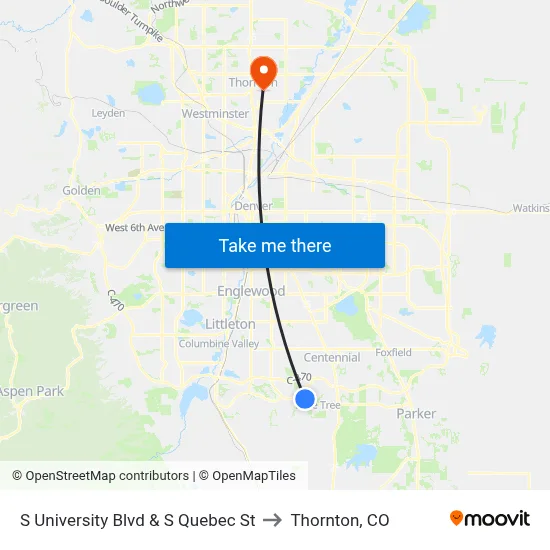 S University Blvd & S Quebec St to Thornton, CO map