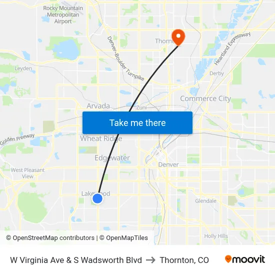 W Virginia Ave & S Wadsworth Blvd to Thornton, CO map