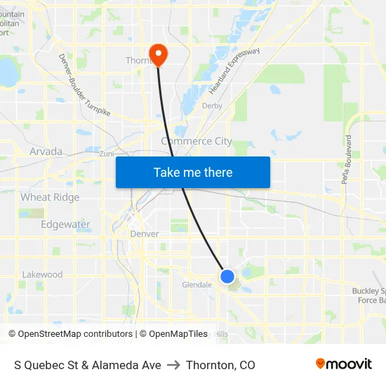 S Quebec St & Alameda Ave to Thornton, CO map