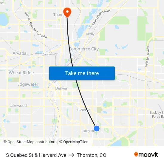 S Quebec St & Harvard Ave to Thornton, CO map