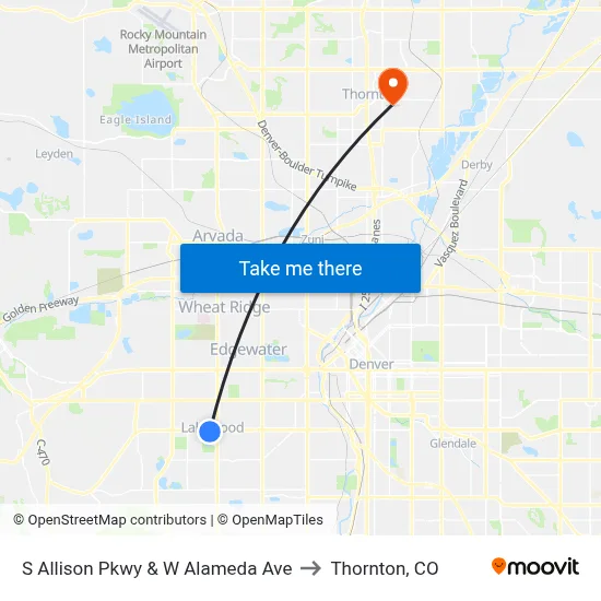 S Allison Pkwy & W Alameda Ave to Thornton, CO map