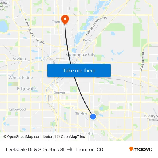 Leetsdale Dr & S Quebec St to Thornton, CO map