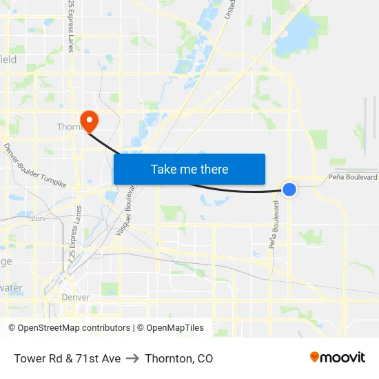 Tower Rd & 71st Ave to Thornton, CO map