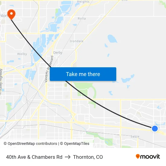 40th Ave & Chambers Rd to Thornton, CO map