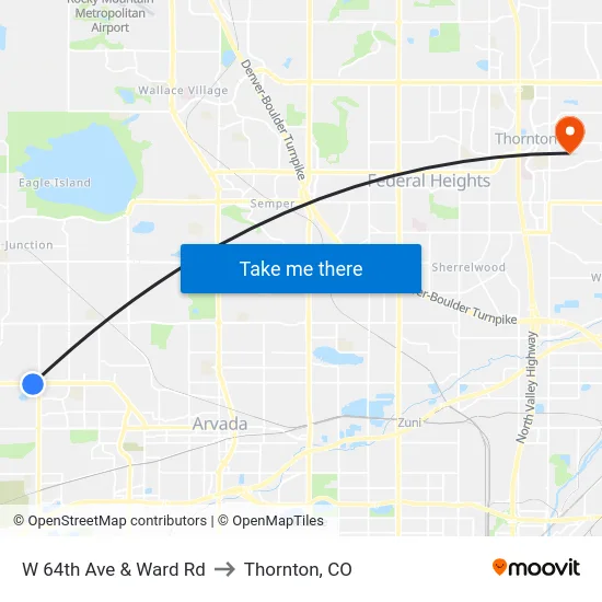 W 64th Ave & Ward Rd to Thornton, CO map