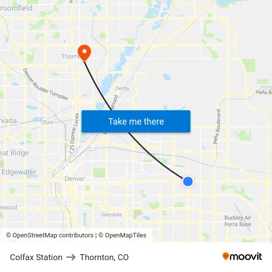 Colfax Station to Thornton, CO map