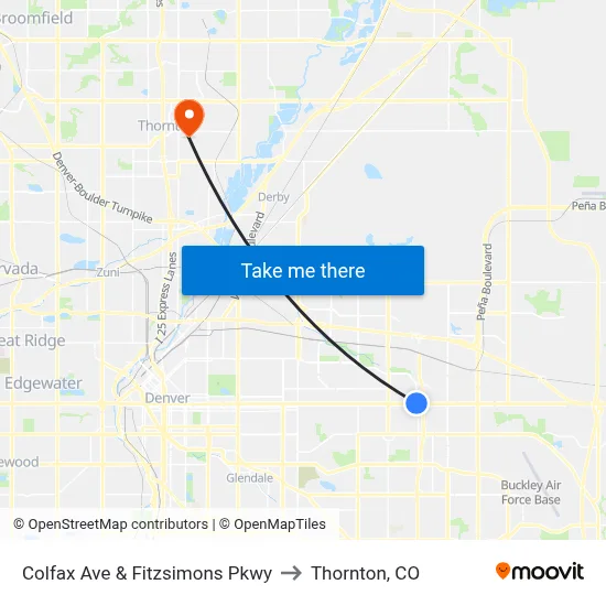 Colfax Ave & Fitzsimons Pkwy to Thornton, CO map