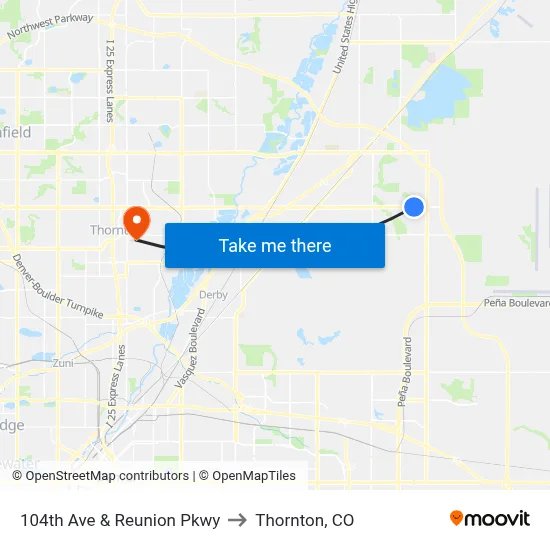 104th Ave & Reunion Pkwy to Thornton, CO map