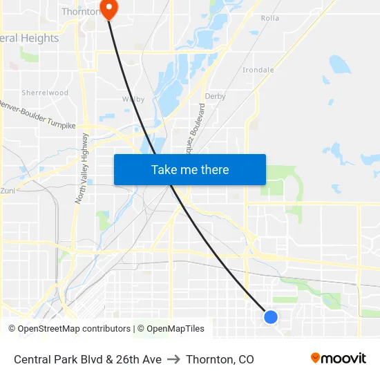 Central Park Blvd & 26th Ave to Thornton, CO map