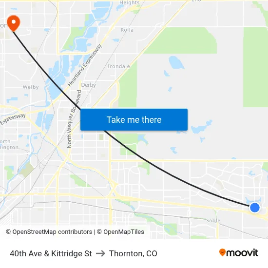 40th Ave & Kittridge St to Thornton, CO map