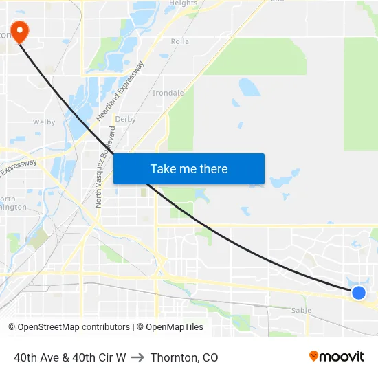 40th Ave & 40th Cir W to Thornton, CO map