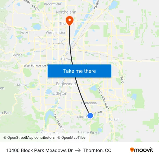 10400 Block Park Meadows Dr to Thornton, CO map