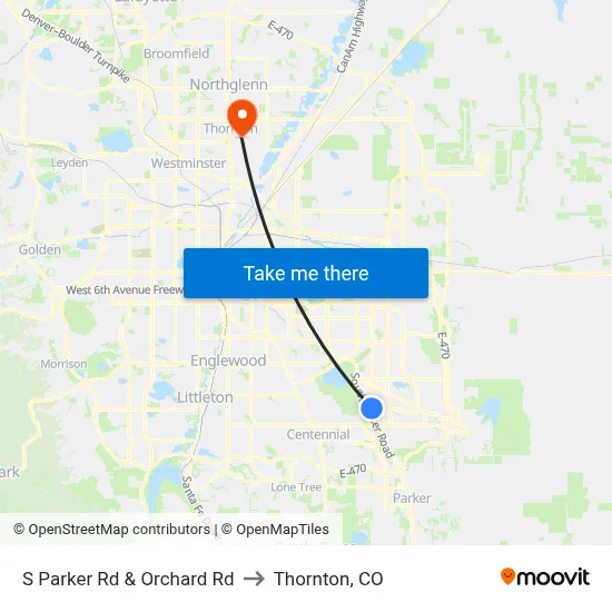 S Parker Rd & Orchard Rd to Thornton, CO map