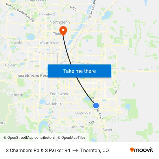 S Chambers Rd & S Parker Rd to Thornton, CO map