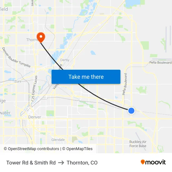 Tower Rd & Smith Rd to Thornton, CO map