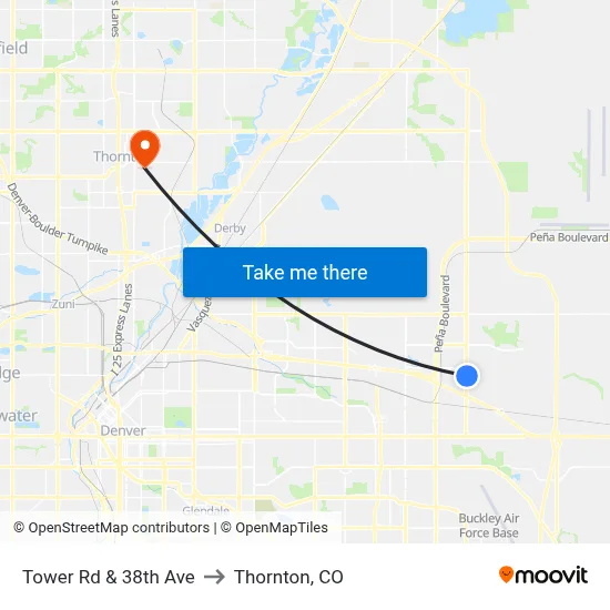 Tower Rd & 38th Ave to Thornton, CO map