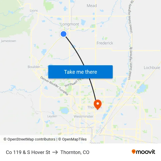 Co 119 & S Hover St to Thornton, CO map