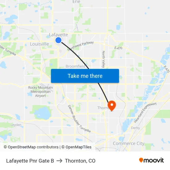Lafayette Pnr Gate B to Thornton, CO map