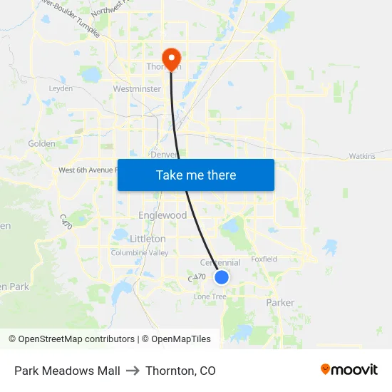 Park Meadows Mall to Thornton, CO map
