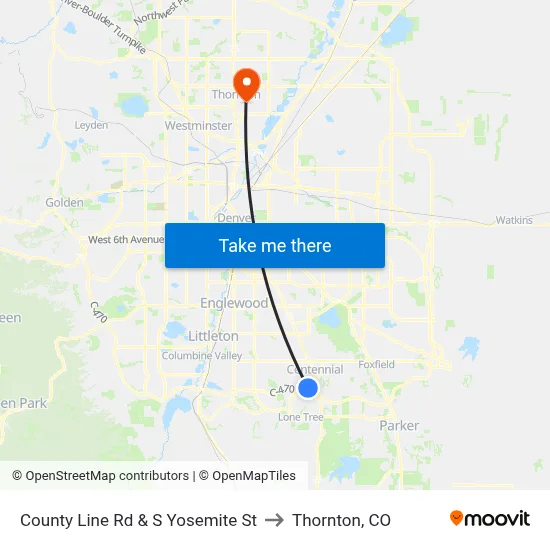County Line Rd & S Yosemite St to Thornton, CO map