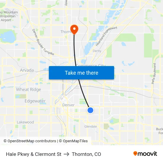 Hale Pkwy & Clermont St to Thornton, CO map