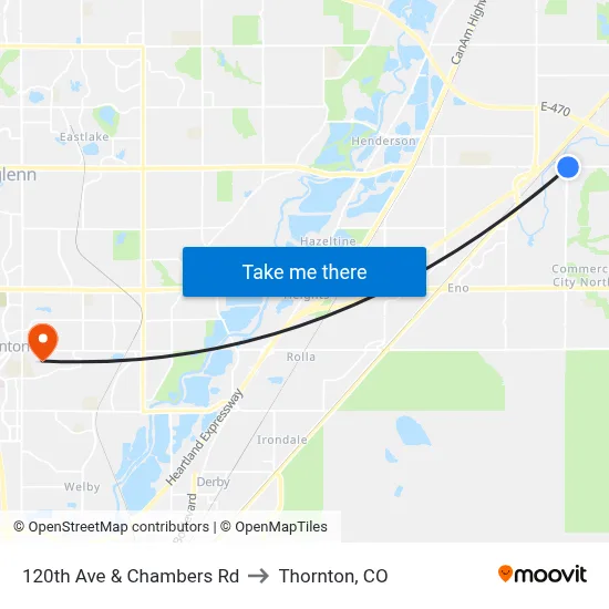 120th Ave & Chambers Rd to Thornton, CO map