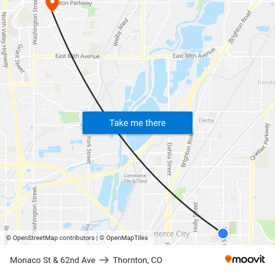 Monaco St & 62nd Ave to Thornton, CO map