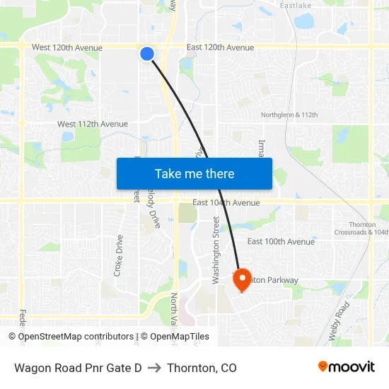 Wagon Road Pnr Gate D to Thornton, CO map