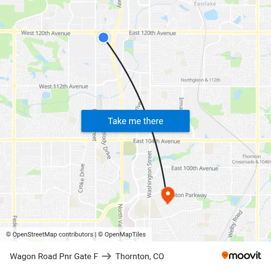 Wagon Road Pnr Gate F to Thornton, CO map