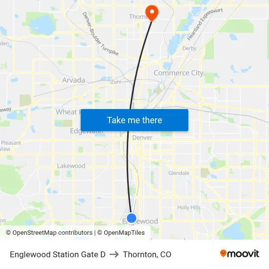 Englewood Station Gate D to Thornton, CO map