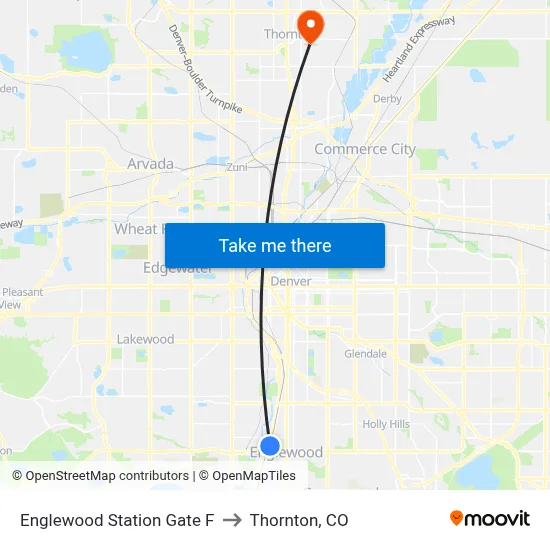 Englewood Station Gate F to Thornton, CO map